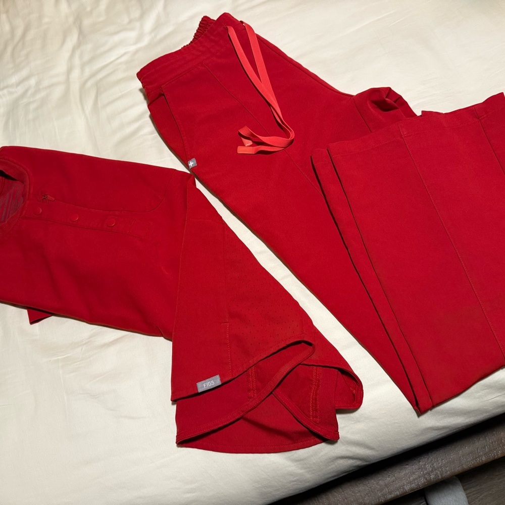 Figs Red Scrub Set with Drawstring Pants